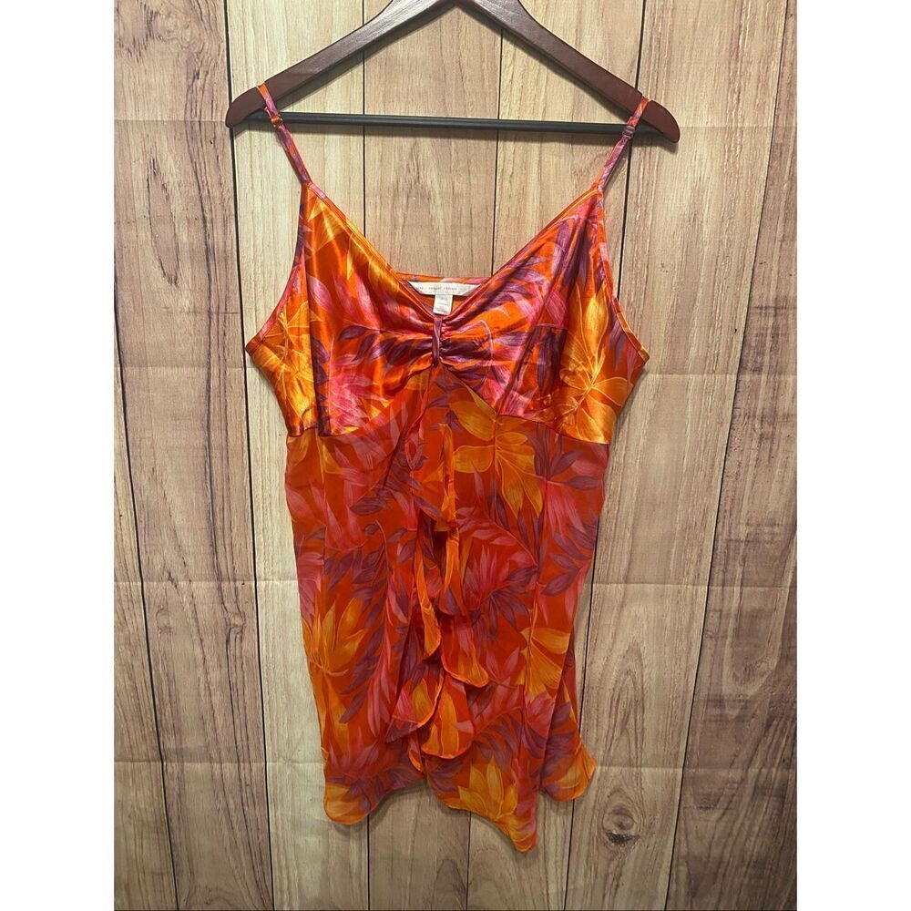 Cacique 16/18 sexy lingerie nighty top orange red ruffle floral plus size
